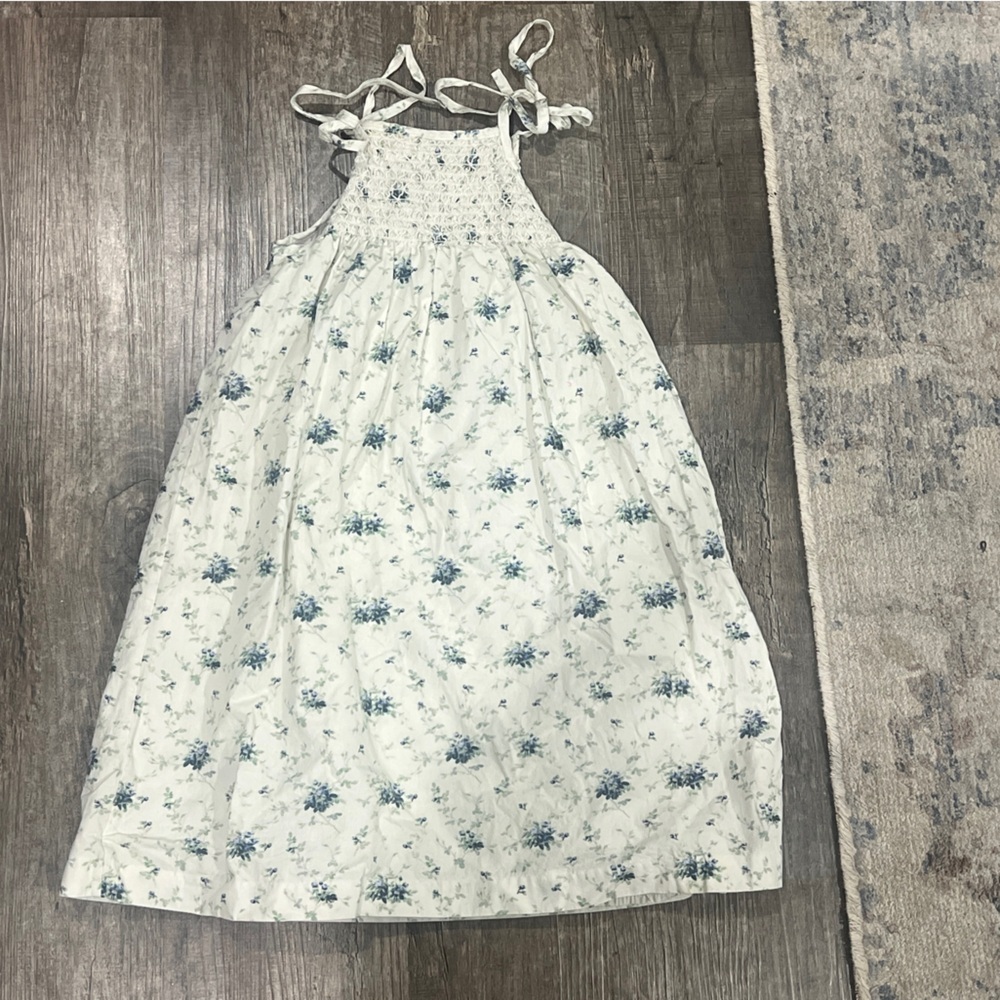 Blue Floral Smocked Tank Dress for Kids